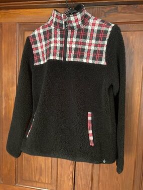 Vera Bradley Black Soft Teddy Jacket with Red Plaid Medium
